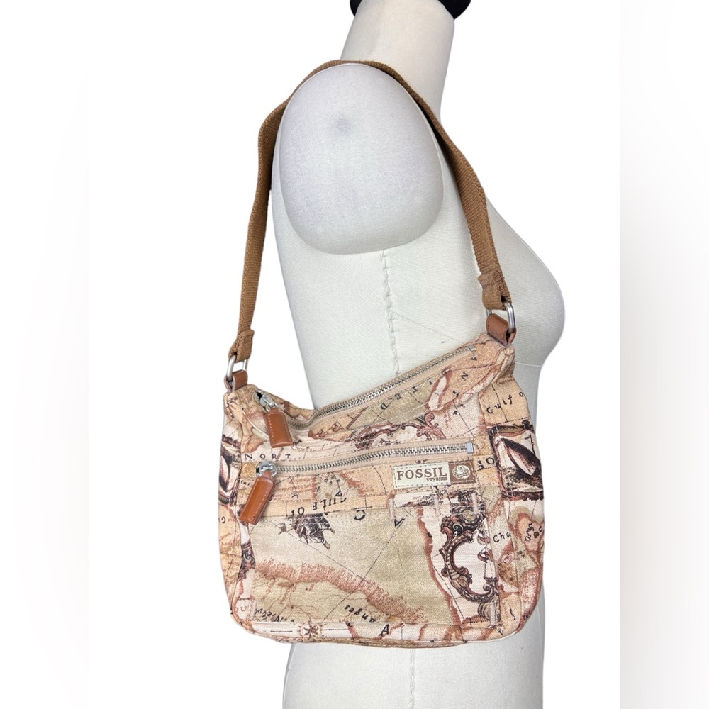 Fossil Map Print Shoulder Bag - Tan and Brown